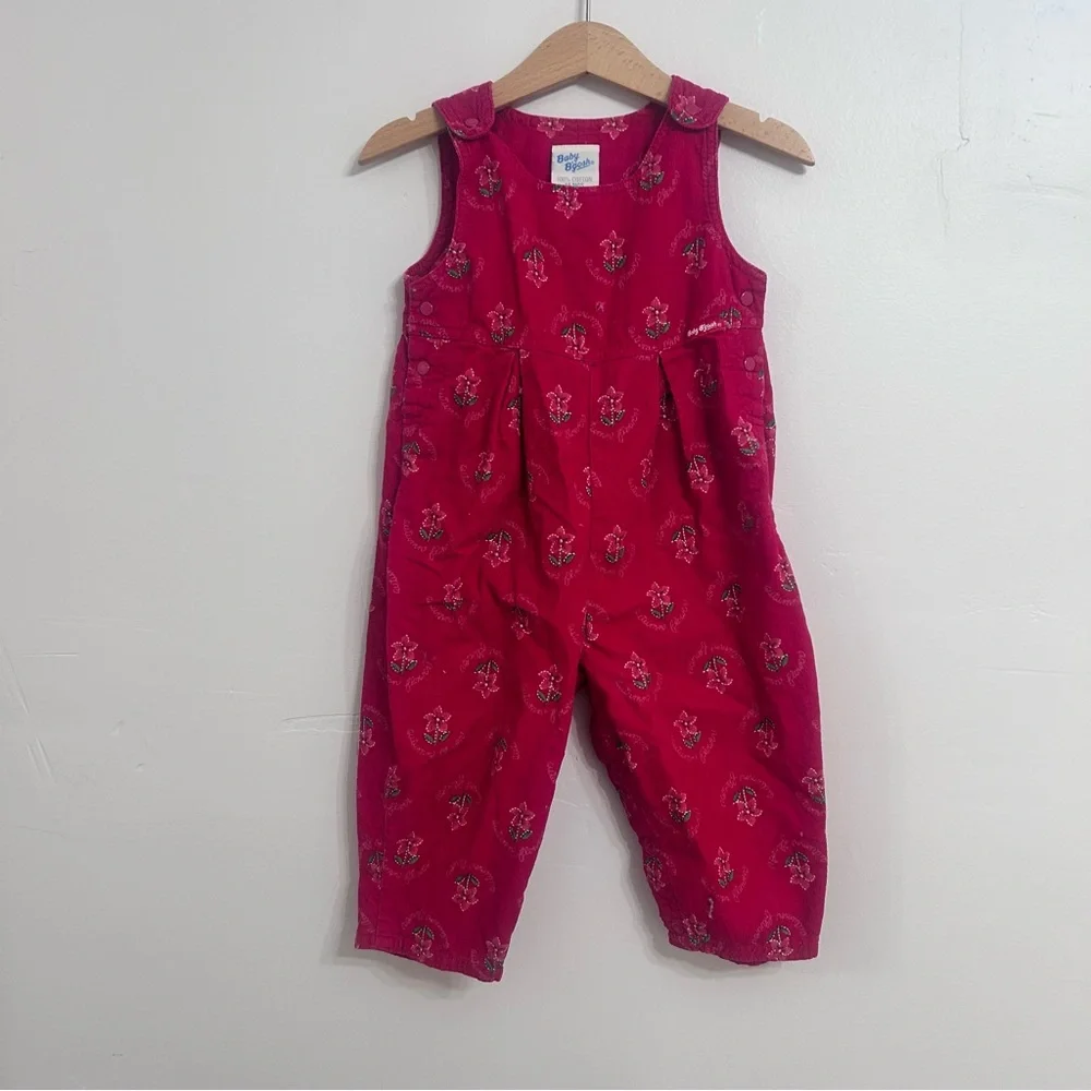 Vintage baby bgosh Oshkosh corduroy floral pink overalls size 18 months